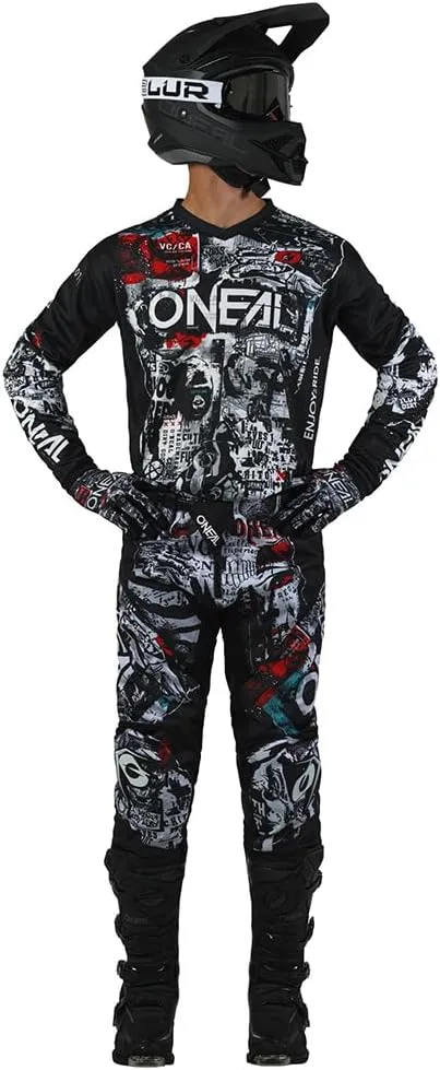 MX Outfit O'Neal Element Attack Black White Men (W28/Small) Protective Pants Jersey dirt bike bundle motocross off-road combo set