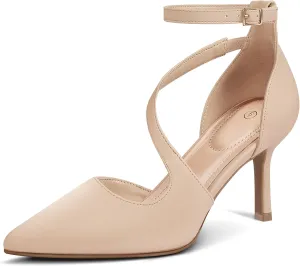 mysoft Women's Pumps Pointed Toe Stiletto Ankle Strap Closed Toe Low Heel Wedding Party Dress Shoes