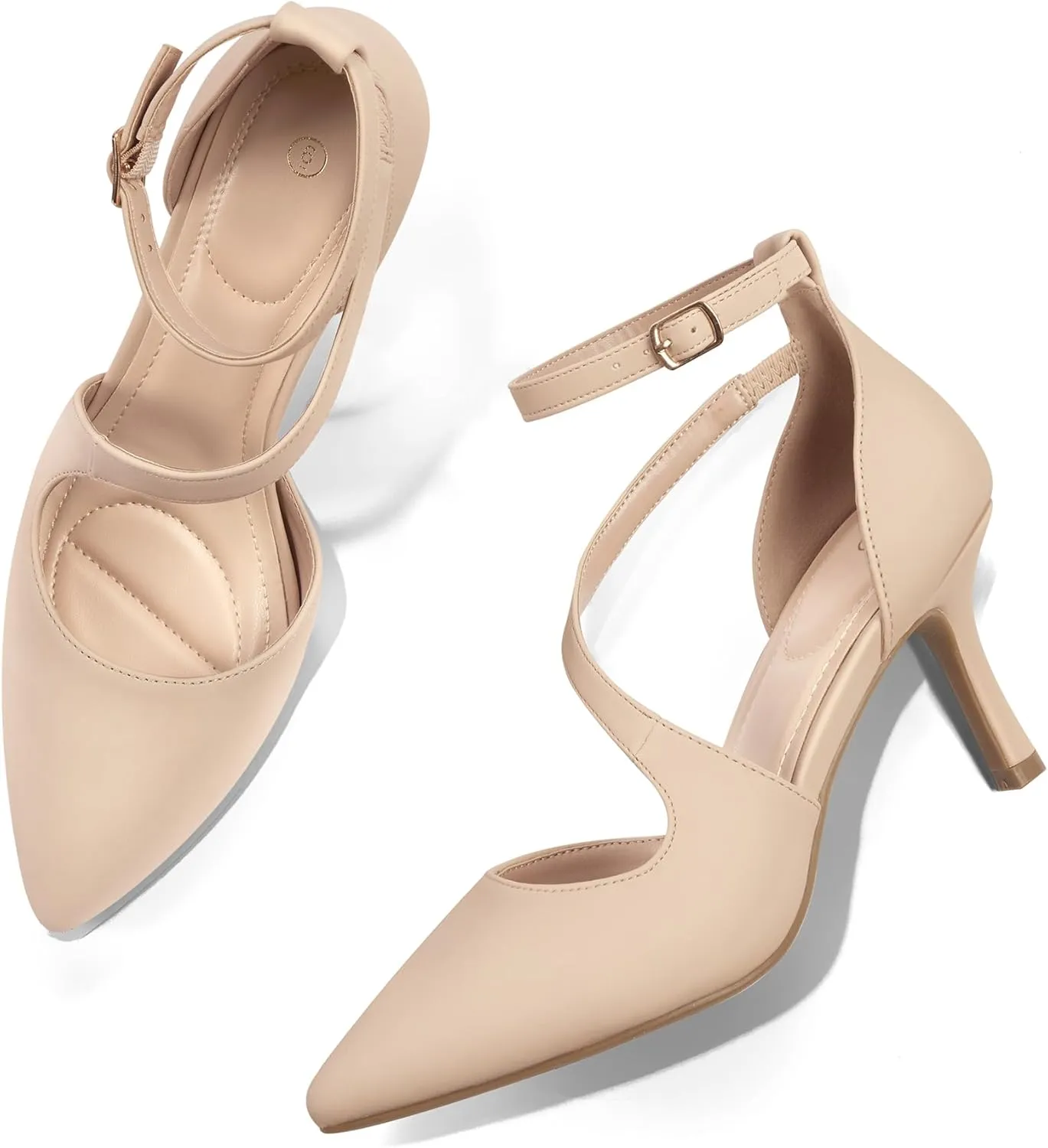 mysoft Women's Pumps Pointed Toe Stiletto Ankle Strap Closed Toe Low Heel Wedding Party Dress Shoes