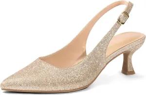 mysoft Women's Slingback Kitten Heel Pumps 2-Inch Low Heels Closed Toe Party Wedding Dress Shoes