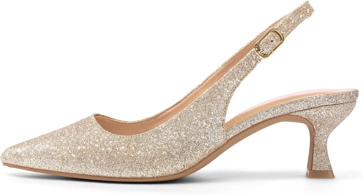 mysoft Women's Slingback Kitten Heel Pumps 2-Inch Low Heels Closed Toe Party Wedding Dress Shoes