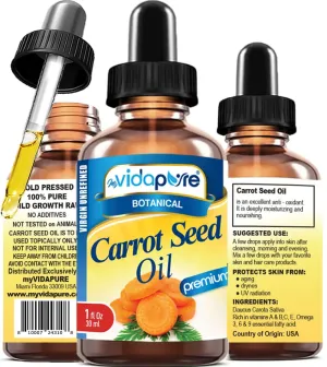 MYVIDAPURE CARROT SEED OIL WILD GROWTH Daucus Carota 100% Pure VIRGIN UNREFINED Undiluted 1 Fl.oz.‐ 30 ml. For Skin, Face, Hair, Lip and Nail Care