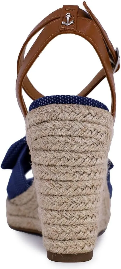 Nautica Women's Espadrille Wedge Sandals – Platform Heel Summer Dress Shoes with Ankle Strap and Bow – Comfortable Open Toe Beach and Casual Footwear