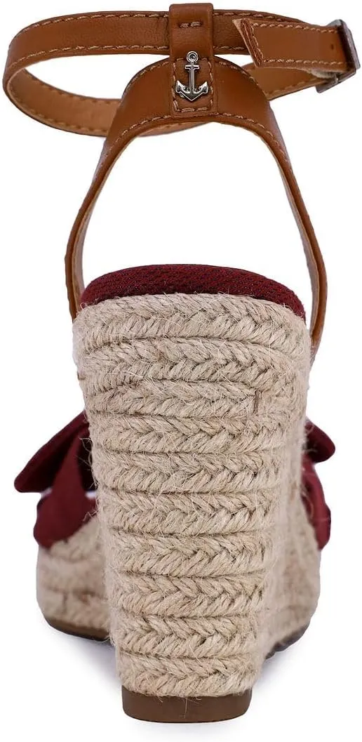 Nautica Women's Espadrille Wedge Sandals – Platform Heel Summer Dress Shoes with Ankle Strap and Bow – Comfortable Open Toe Beach and Casual Footwear