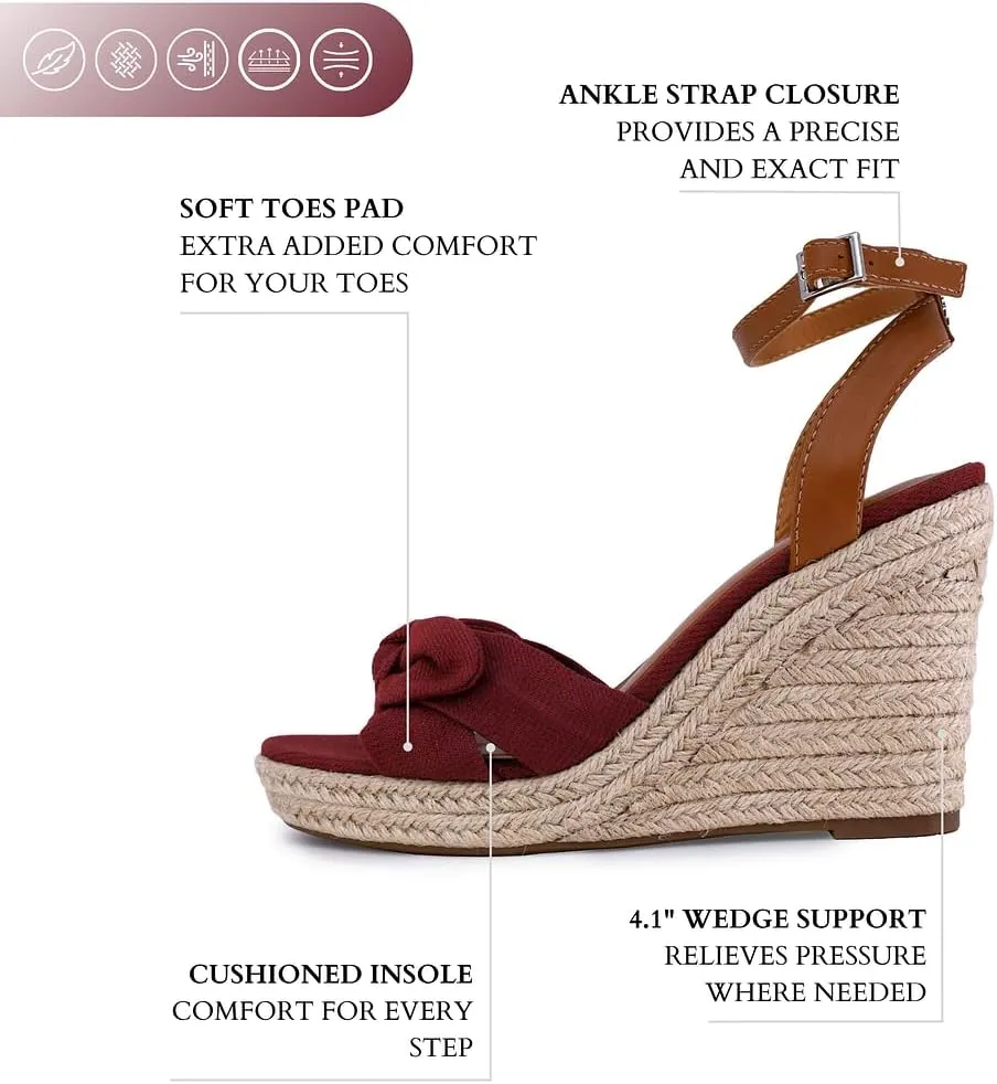 Nautica Women's Espadrille Wedge Sandals – Platform Heel Summer Dress Shoes with Ankle Strap and Bow – Comfortable Open Toe Beach and Casual Footwear