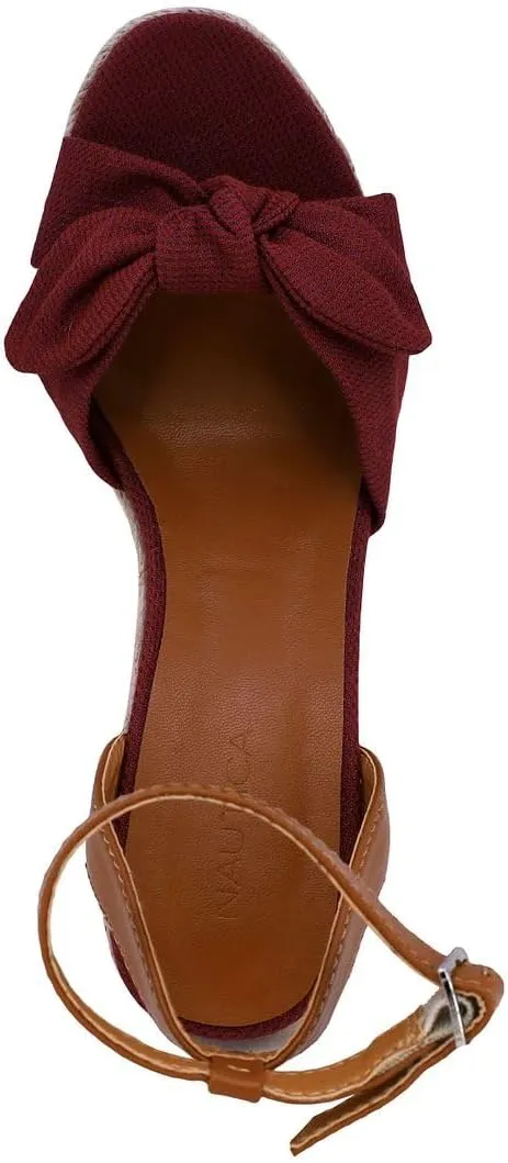 Nautica Women's Espadrille Wedge Sandals – Platform Heel Summer Dress Shoes with Ankle Strap and Bow – Comfortable Open Toe Beach and Casual Footwear
