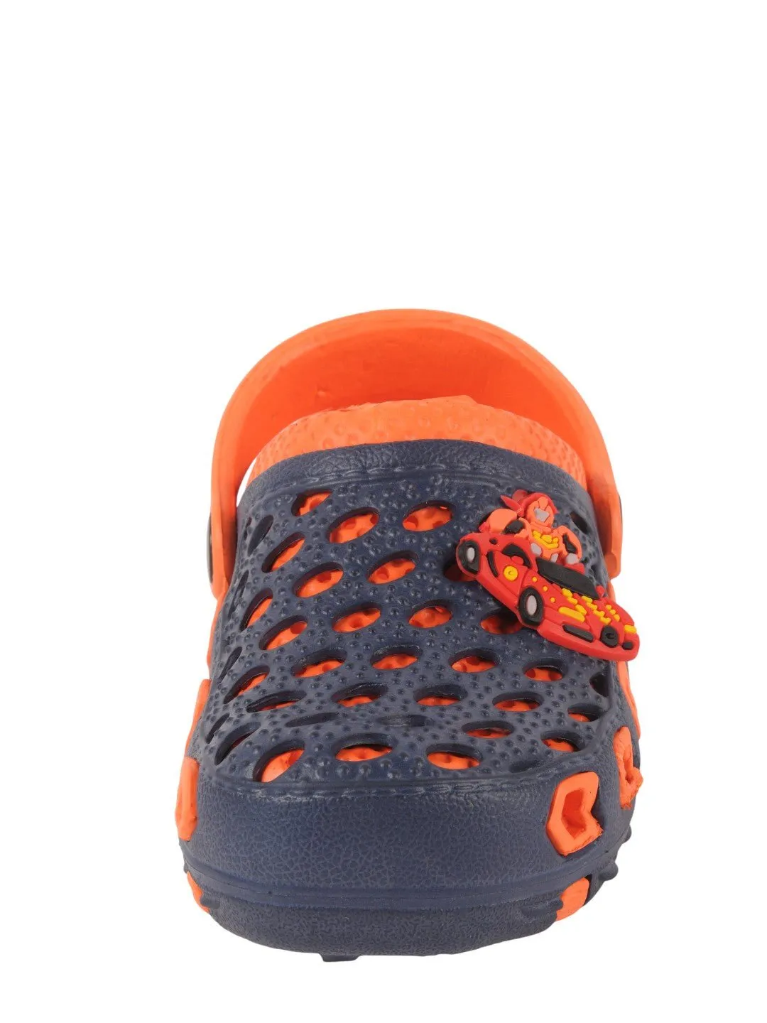 Navy and Orange Clogs with Fun Car and Robot Charms for Boys