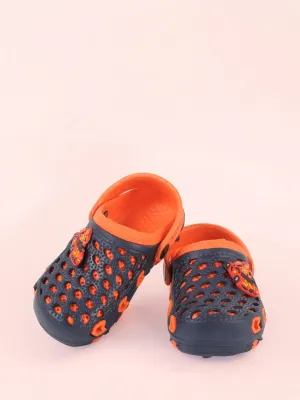 Navy and Orange Clogs with Fun Car and Robot Charms for Boys