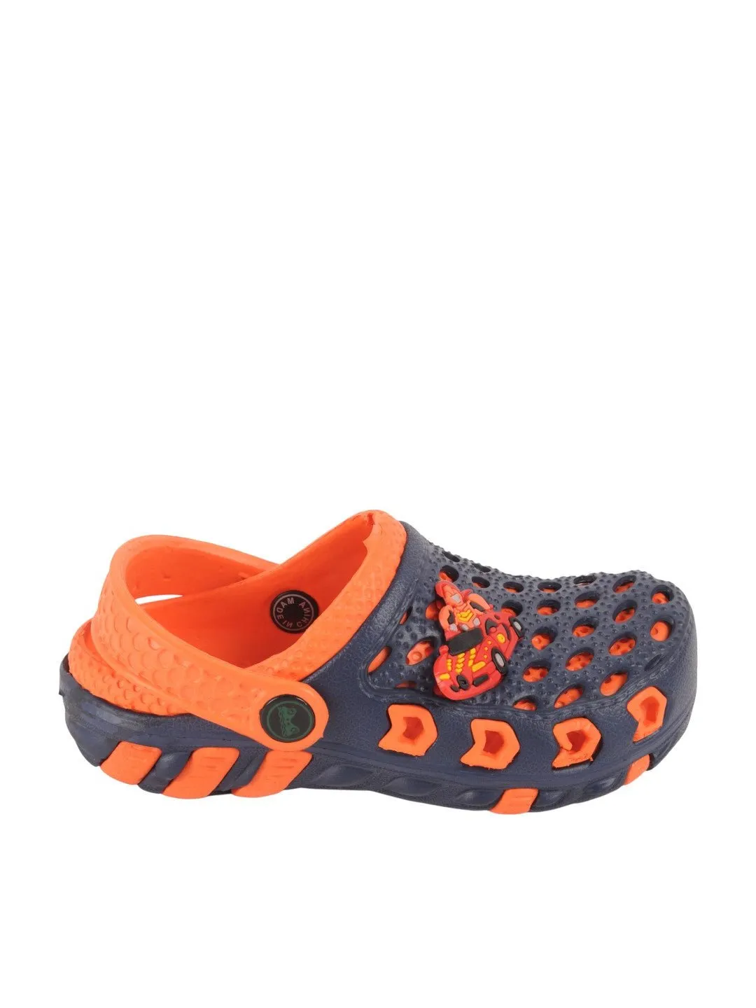 Navy and Orange Clogs with Fun Car and Robot Charms for Boys