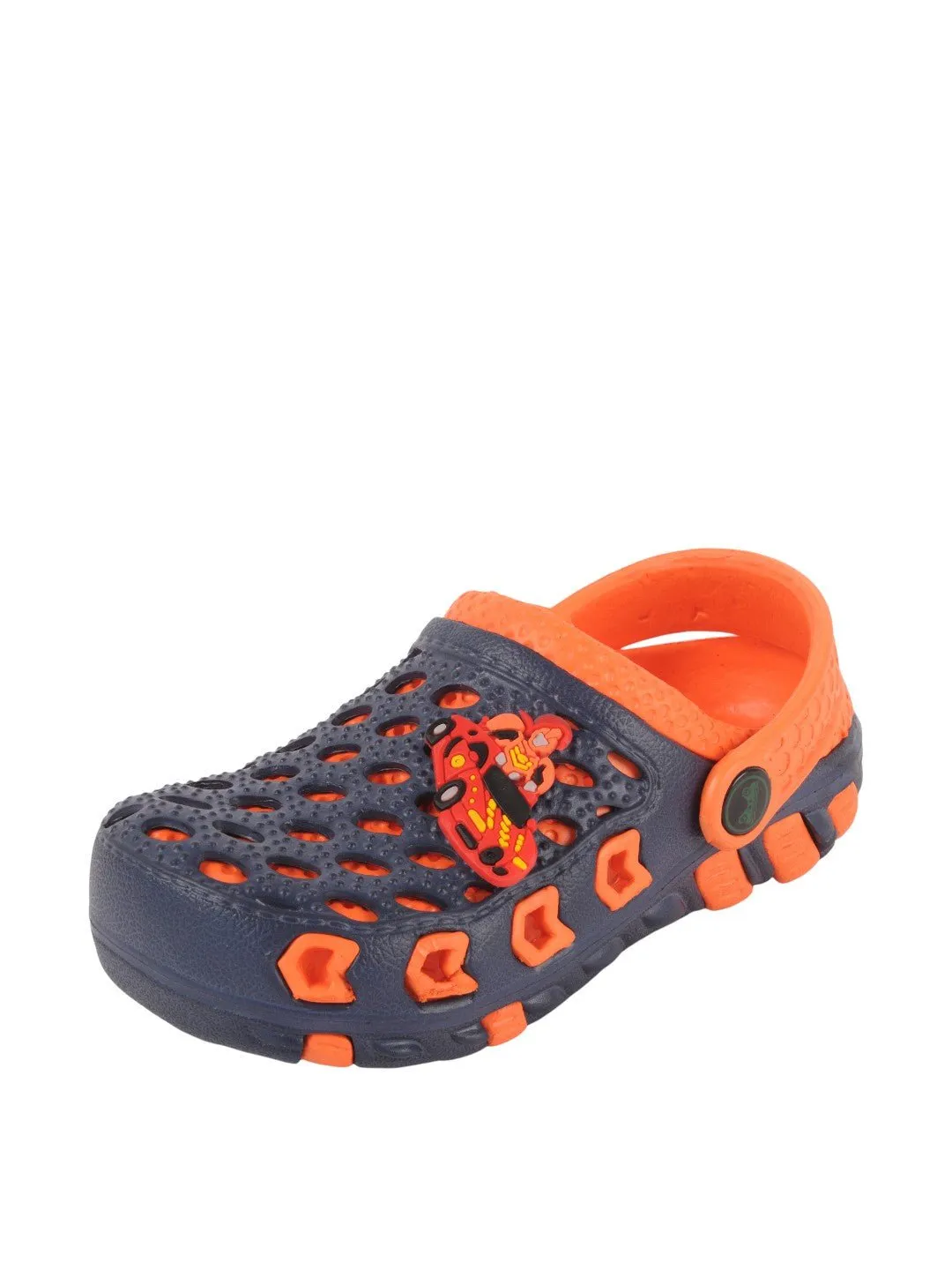 Navy and Orange Clogs with Fun Car and Robot Charms for Boys