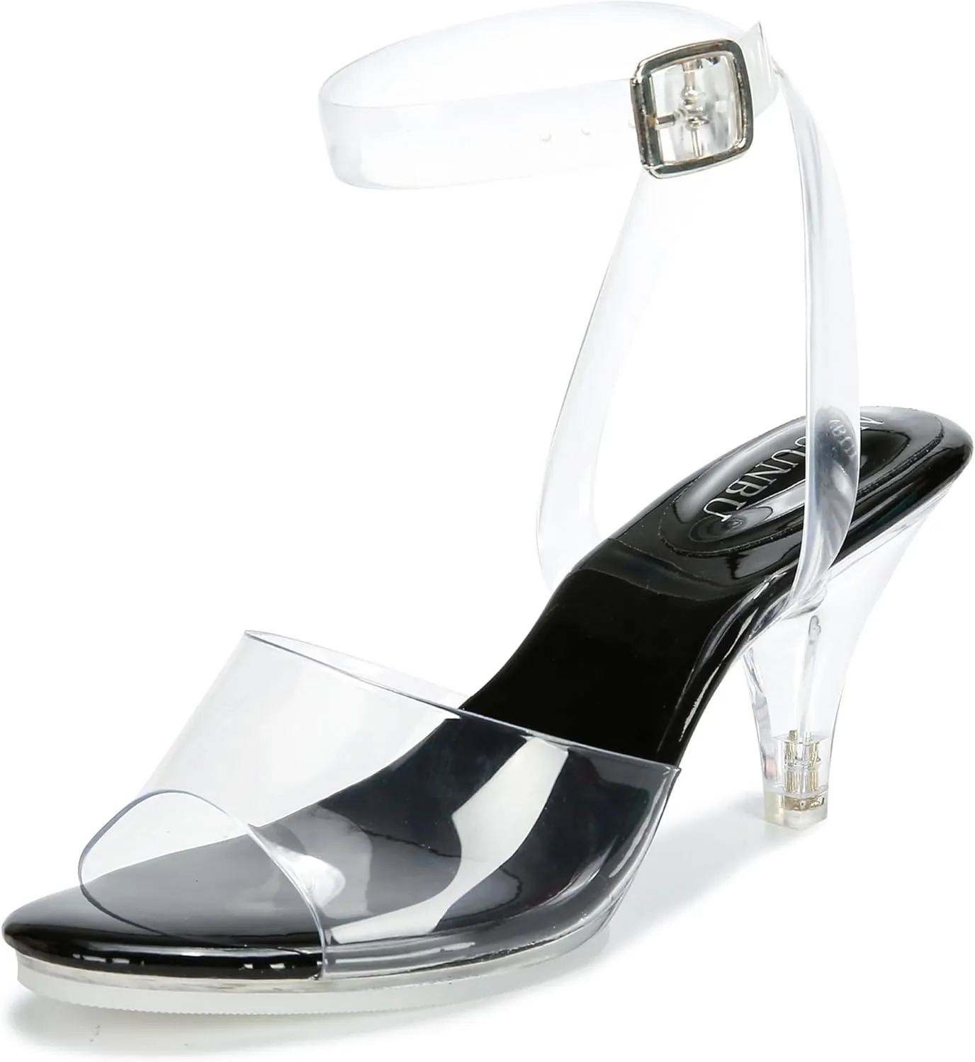 NBUUNBU Clear Heels For Women Ankle Strap Heels Sexy Transparent Platform Strappy Heel Sandals Open Toe Slingback Stiletto Comfy Dress Shoes High Pump Slip On Mules