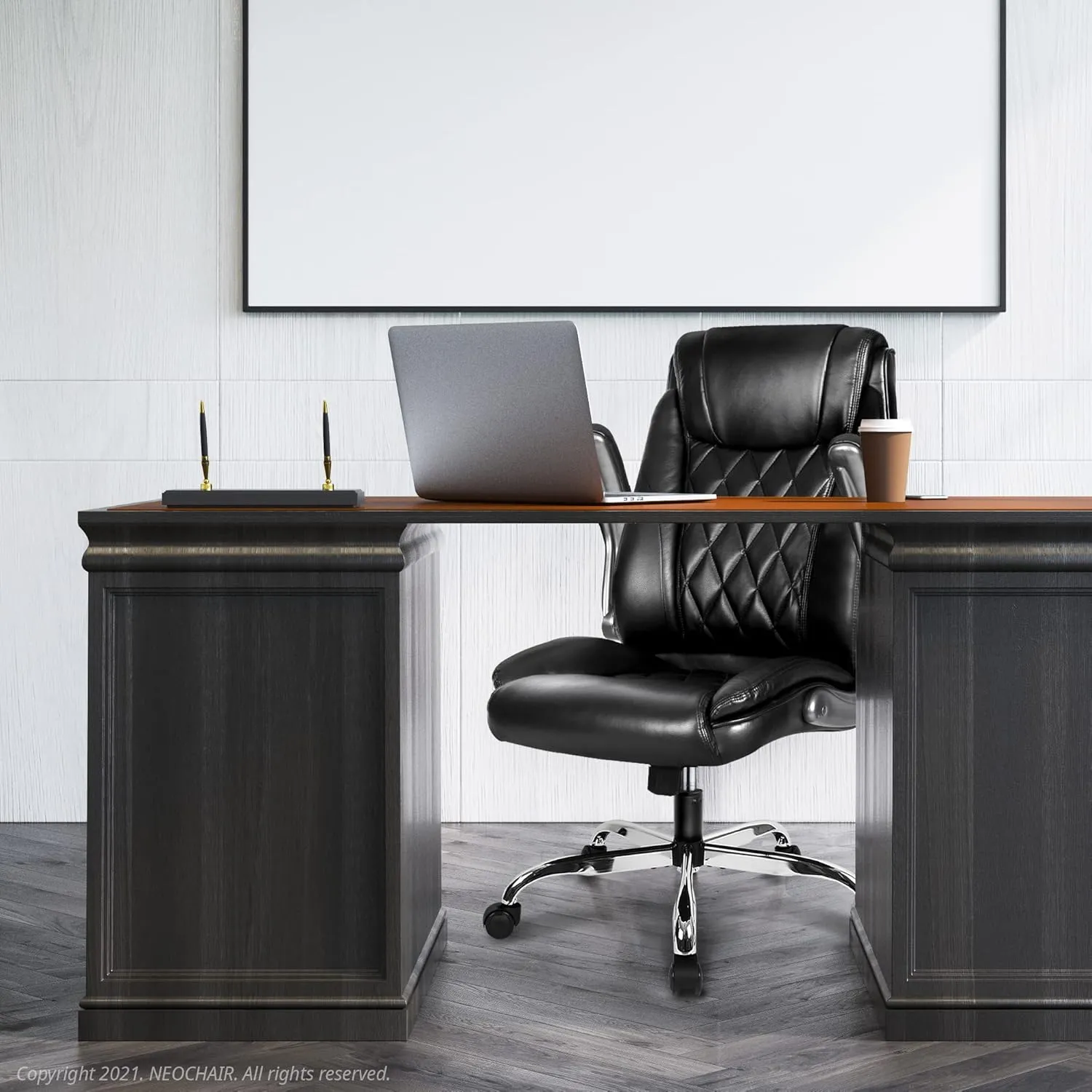 NEO CHAIR Executive Office Chair Ergonomic PU Leather High Back Computer Desk Chair for Home and Office Adjustable Flip-Up Armrests Lumbar Support Comfy Swivel Task Tilt Rocking (Black)