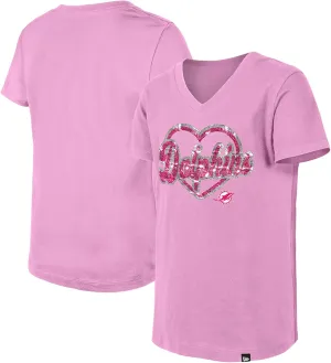 New Era Girls Youth NFL Flip Sequins V-Neck T-Shirt