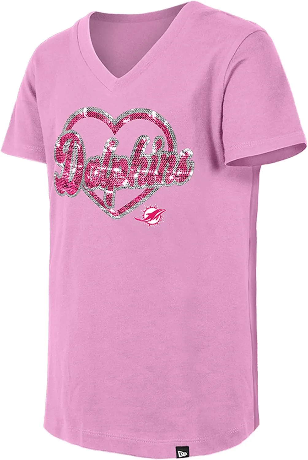 New Era Girls Youth NFL Flip Sequins V-Neck T-Shirt