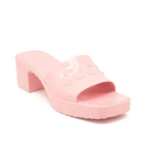 NEW Gucci Rubber Logo Platform Slide Sandal Pink EU 40