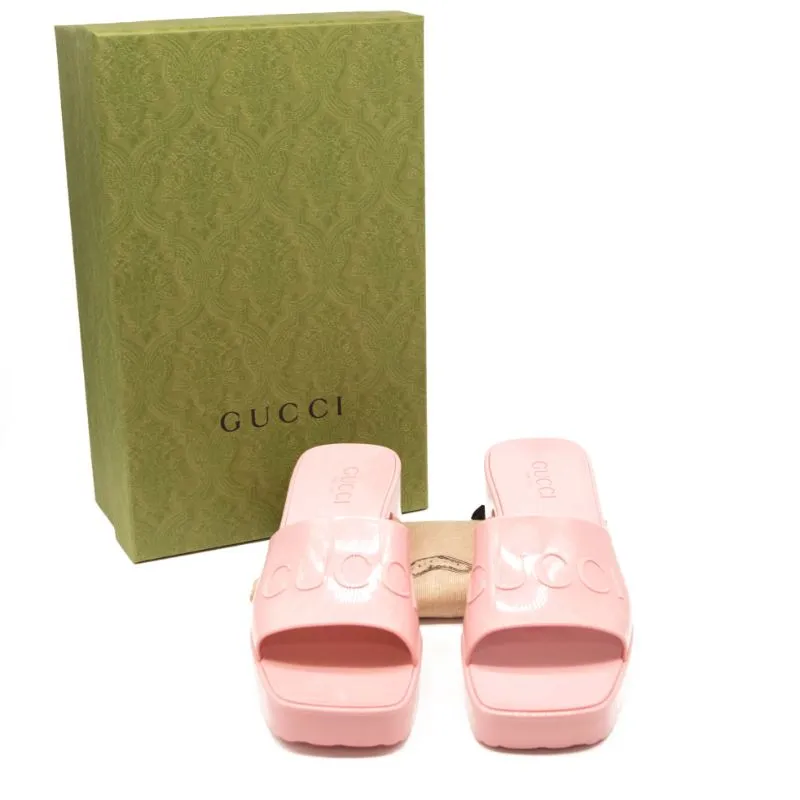 NEW Gucci Rubber Logo Platform Slide Sandal Pink EU 40