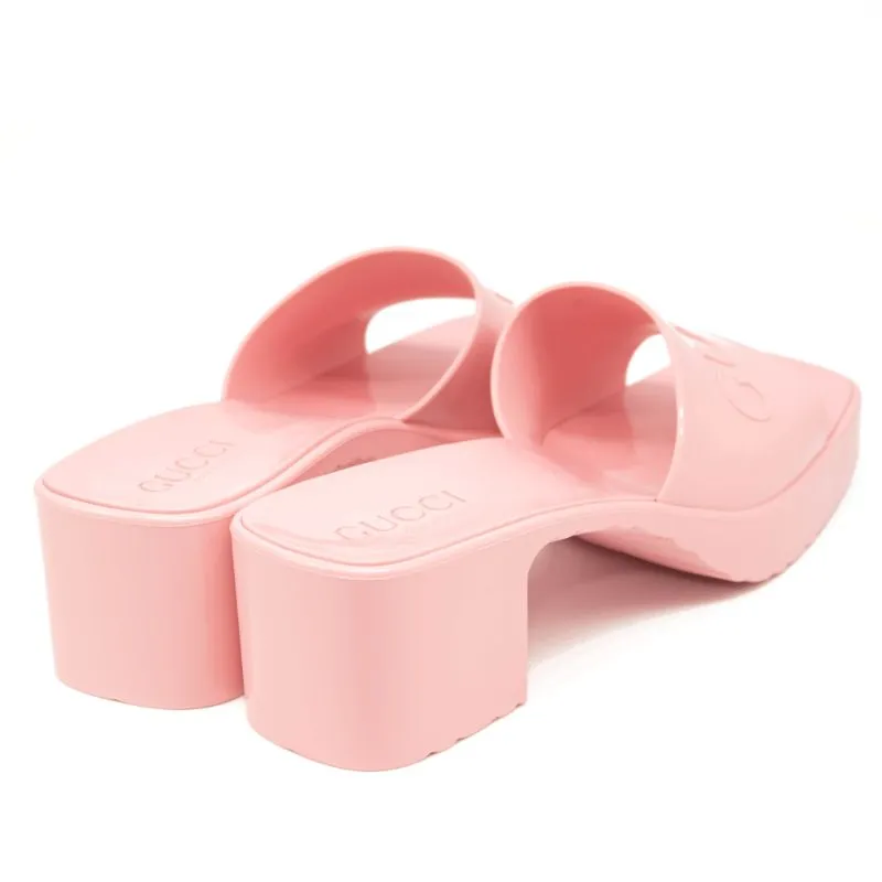 NEW Gucci Rubber Logo Platform Slide Sandal Pink EU 40