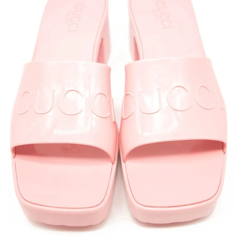 NEW Gucci Rubber Logo Platform Slide Sandal Pink EU 40