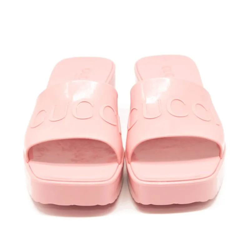 NEW Gucci Rubber Logo Platform Slide Sandal Pink EU 40