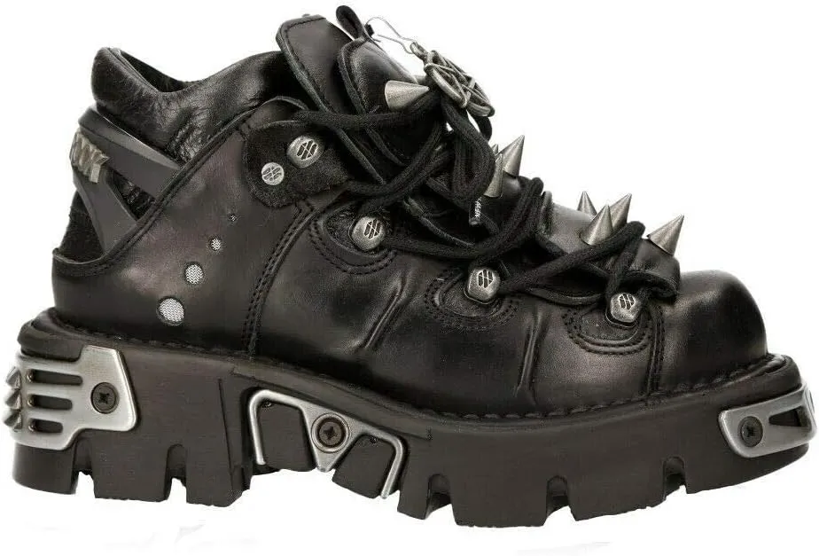 New Rock 110-S1 Men's Black Leather Spiked Ankle Boots