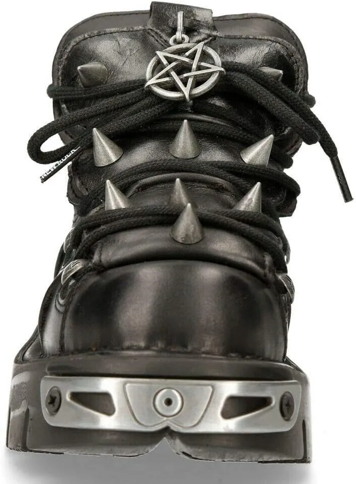 New Rock 110-S1 Men's Black Leather Spiked Ankle Boots