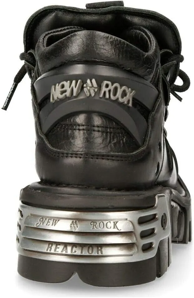 New Rock 110-S1 Men's Black Leather Spiked Ankle Boots