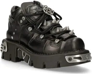 New Rock 110-S1 Men's Black Leather Spiked Ankle Boots