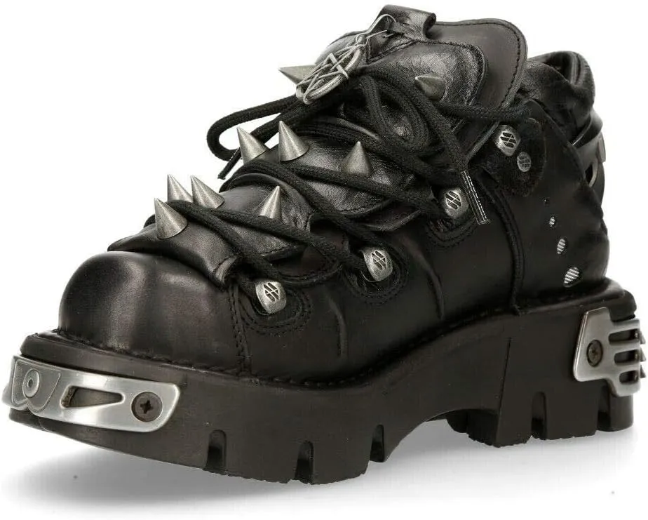 New Rock 110-S1 Men's Black Leather Spiked Ankle Boots