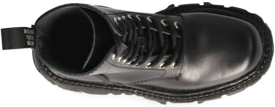 New Rock Boots M-MILI084N-S5 Men's Metallic Black 100% Leather Techno Platform Military Laces Fastening