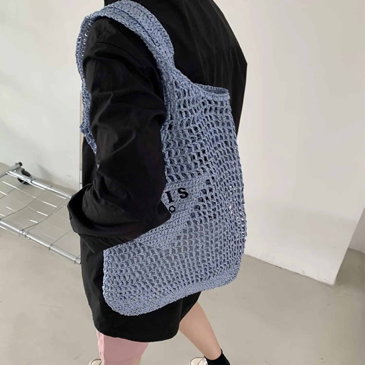 New Woven Bag, Straw Mesh Tote Bag, Beach, Shoulder Bag, Hobo Women, Foldable Large Capacity, for Holiday.