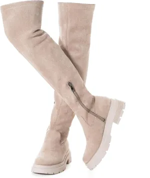 N.N.G Women Over the Knee Boots Low Heel Winter Block Suede Thigh High Chunky OTK Long Comfort