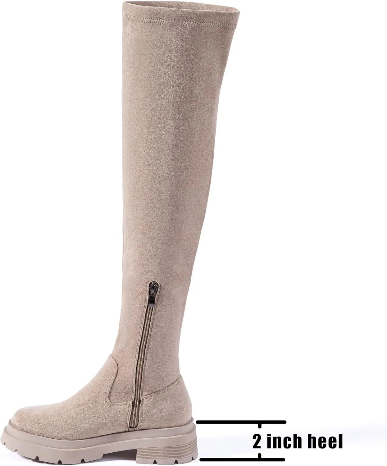 N.N.G Women Over the Knee Boots Low Heel Winter Block Suede Thigh High Chunky OTK Long Comfort