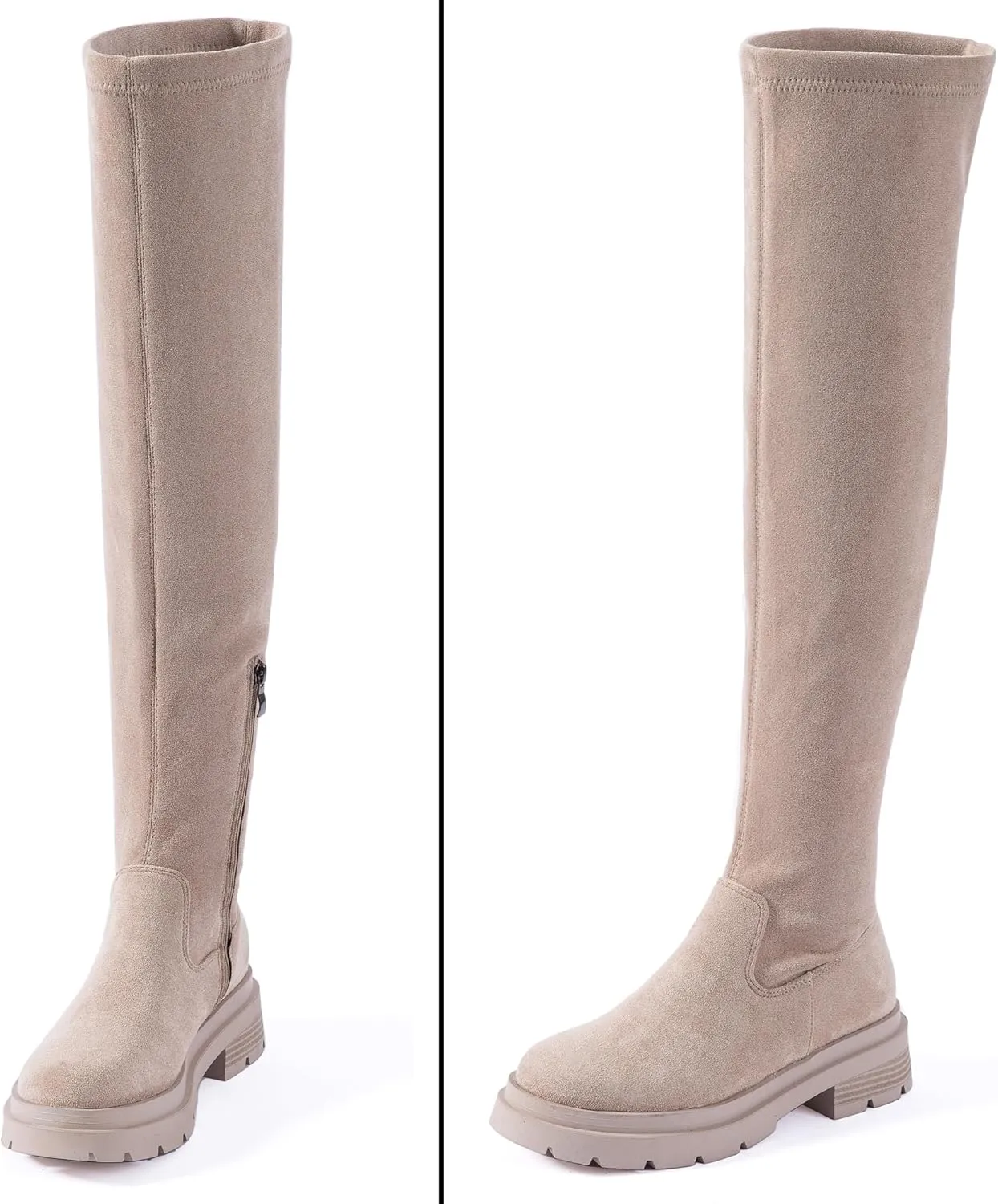 N.N.G Women Over the Knee Boots Low Heel Winter Block Suede Thigh High Chunky OTK Long Comfort