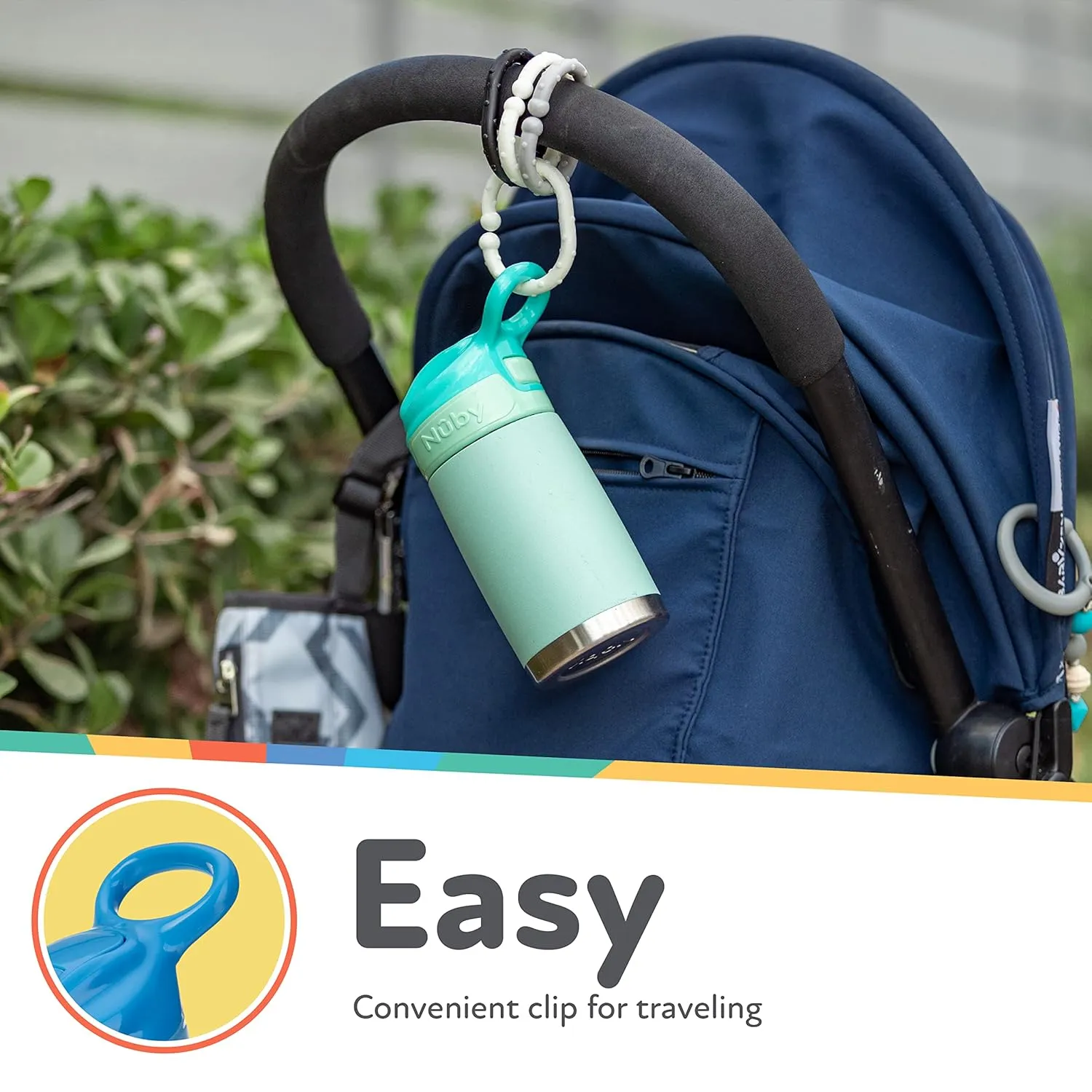 Nuby Thirsty Kids No Spill Flip-It Reflex Stainless Steel Travel Cup or Water Bottle with 2 Pack Replacement Spout and Extension Straw Sets - 10 Oz - 18  Months - White