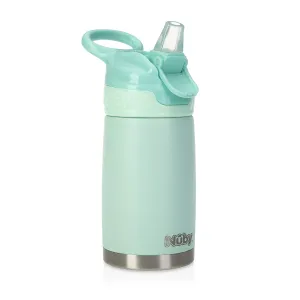 Nuby Thirsty Kids No Spill Flip-It Reflex Stainless Steel Travel Cup or Water Bottle with 2 Pack Replacement Spout and Extension Straw Sets - 10 Oz - 18  Months - White