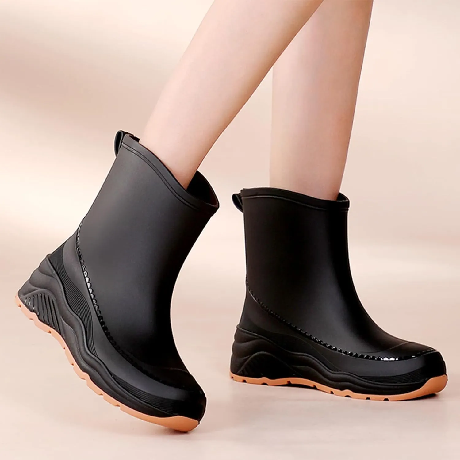 Nutropa Mid Calf Rain Boots for Women,Waterproof Garden Shoes Anti-Slip Rainboots,Outdoor Work Rain Shoes