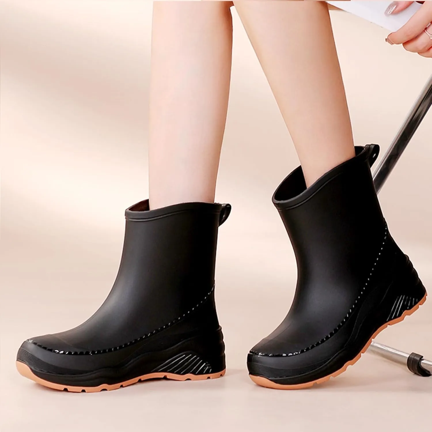Nutropa Mid Calf Rain Boots for Women,Waterproof Garden Shoes Anti-Slip Rainboots,Outdoor Work Rain Shoes