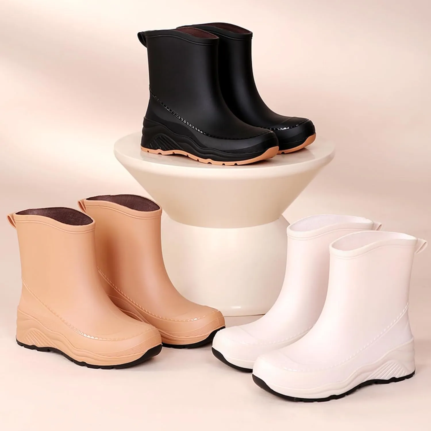 Nutropa Mid Calf Rain Boots for Women,Waterproof Garden Shoes Anti-Slip Rainboots,Outdoor Work Rain Shoes