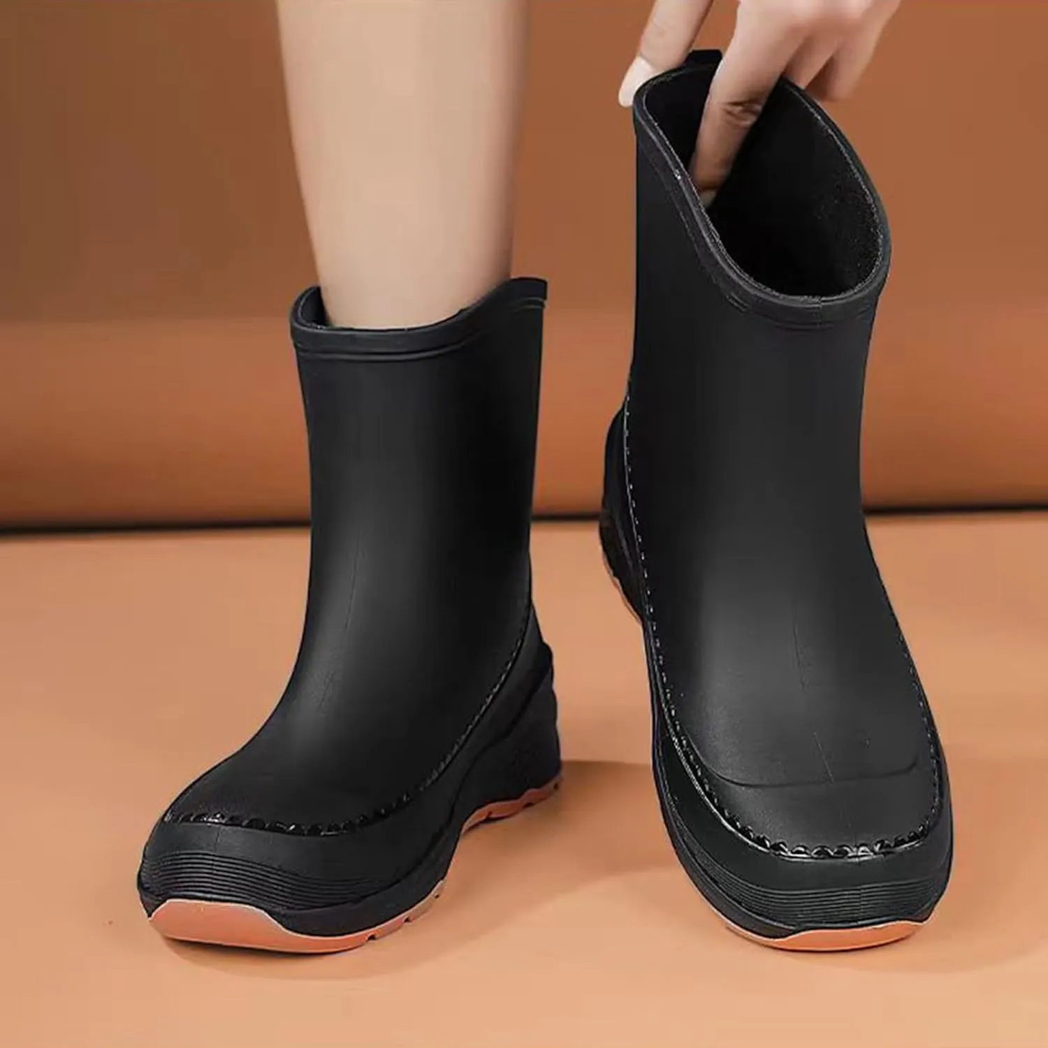 Nutropa Mid Calf Rain Boots for Women,Waterproof Garden Shoes Anti-Slip Rainboots,Outdoor Work Rain Shoes