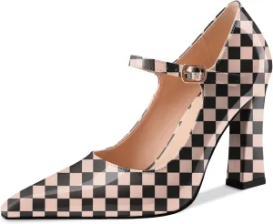 Oh Mispares Women’s Pointed Toe Pumps Mary Jane Chunky Heel Closed Toe Heels Adjustable Strap Elegant Wedding Prom Office 4 Inch Dress Shoes