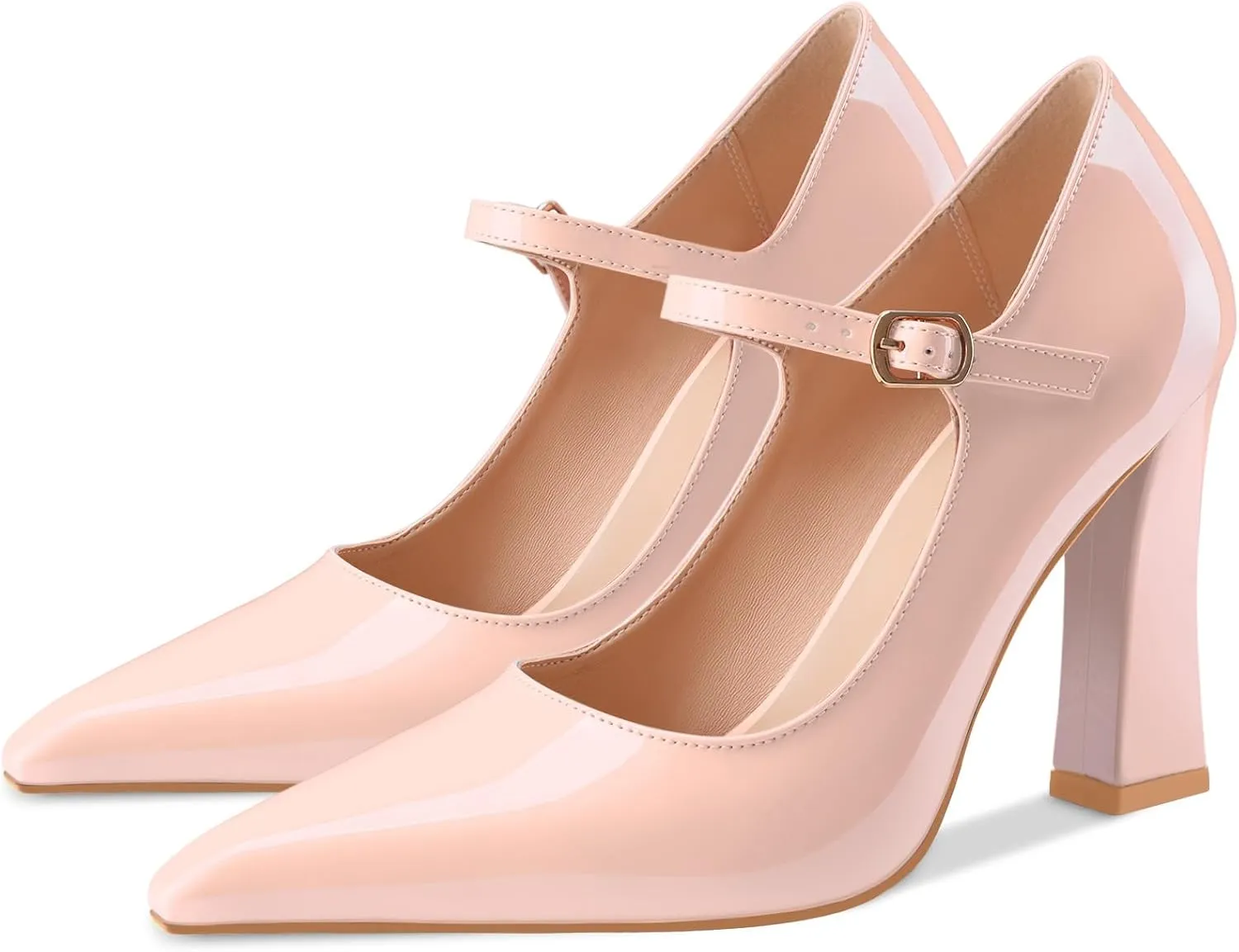 Oh Mispares Women’s Pointed Toe Pumps Mary Jane Chunky Heel Closed Toe Heels Adjustable Strap Elegant Wedding Prom Office 4 Inch Dress Shoes