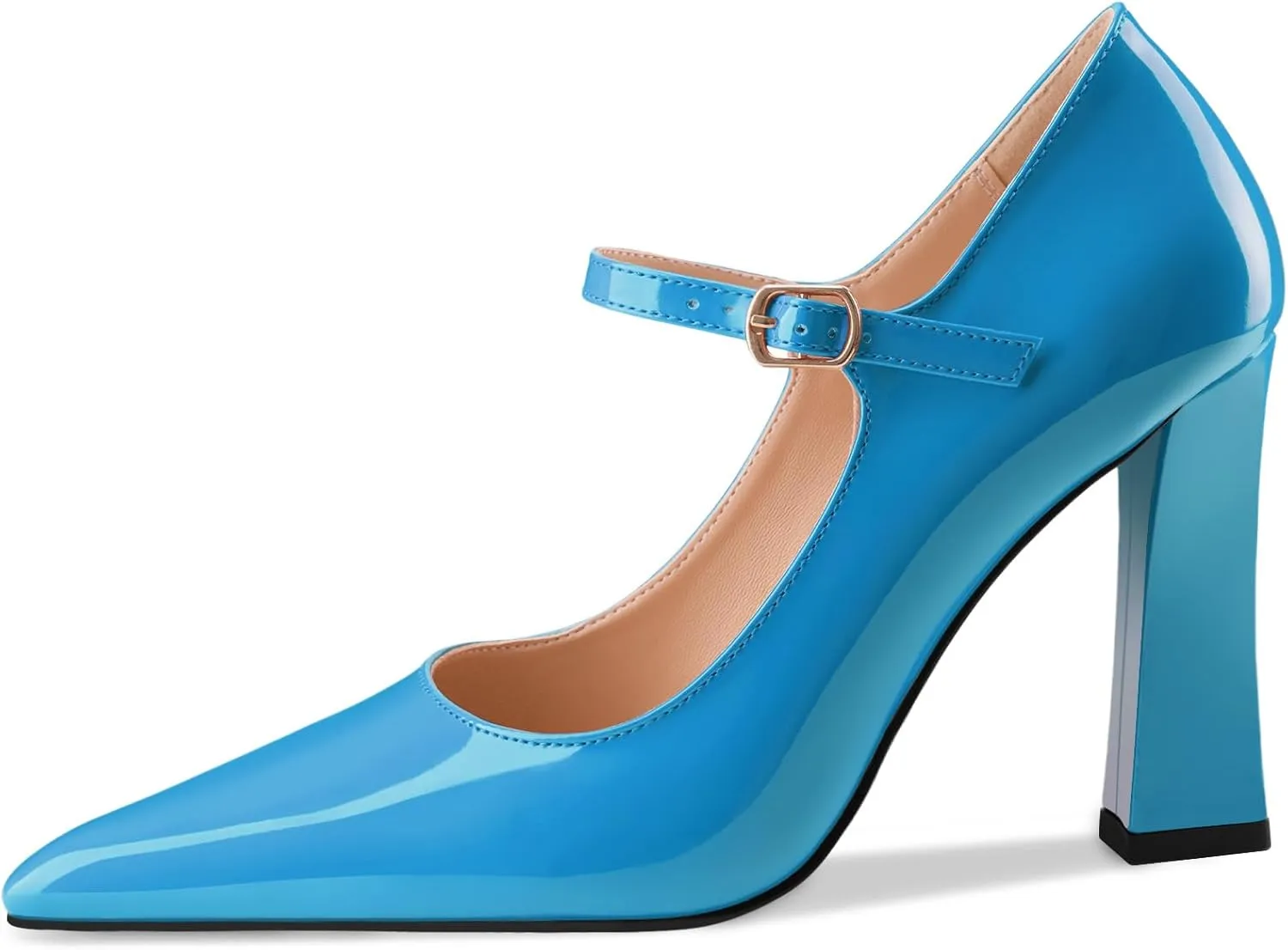 Oh Mispares Women’s Pointed Toe Pumps Mary Jane Chunky Heel Closed Toe Heels Adjustable Strap Elegant Wedding Prom Office 4 Inch Dress Shoes