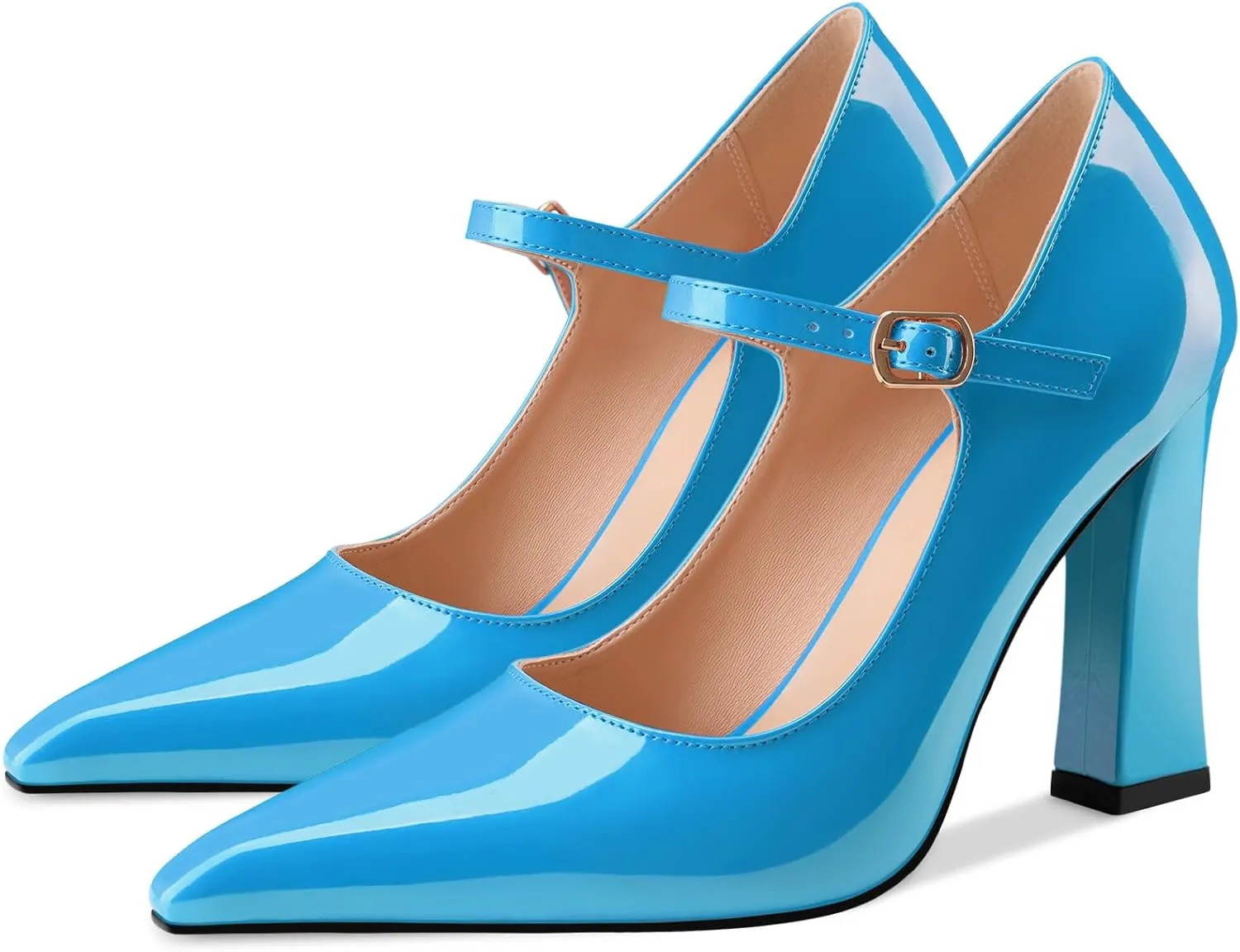 Oh Mispares Women’s Pointed Toe Pumps Mary Jane Chunky Heel Closed Toe Heels Adjustable Strap Elegant Wedding Prom Office 4 Inch Dress Shoes
