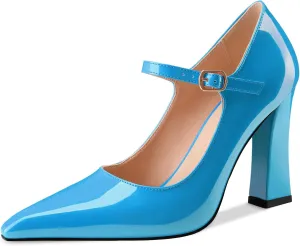 Oh Mispares Women’s Pointed Toe Pumps Mary Jane Chunky Heel Closed Toe Heels Adjustable Strap Elegant Wedding Prom Office 4 Inch Dress Shoes