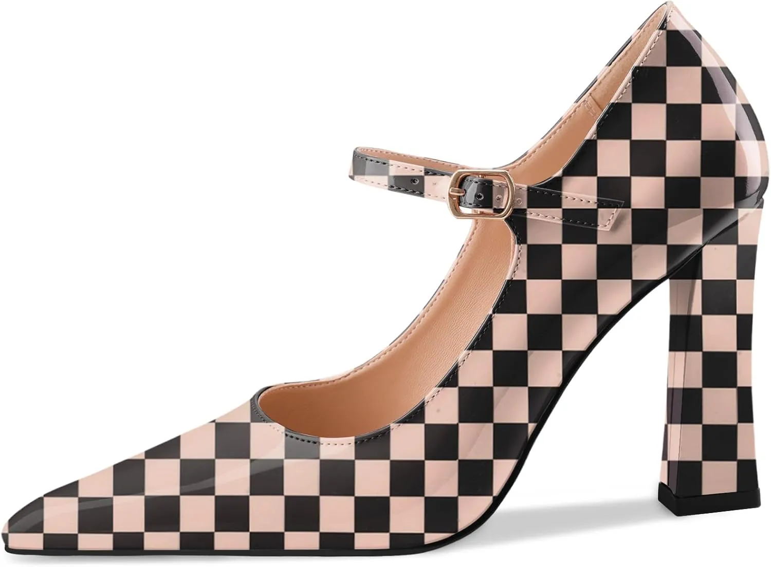 Oh Mispares Women’s Pointed Toe Pumps Mary Jane Chunky Heel Closed Toe Heels Adjustable Strap Elegant Wedding Prom Office 4 Inch Dress Shoes
