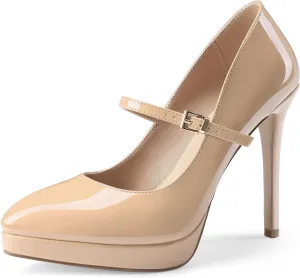 Oh Mispares Women’s Stiletto High Heels Thin Platform Styling Pointed Toe Mary Jane Style Summer Dress Pumps 5 inch Trendy Office Wear Shoes