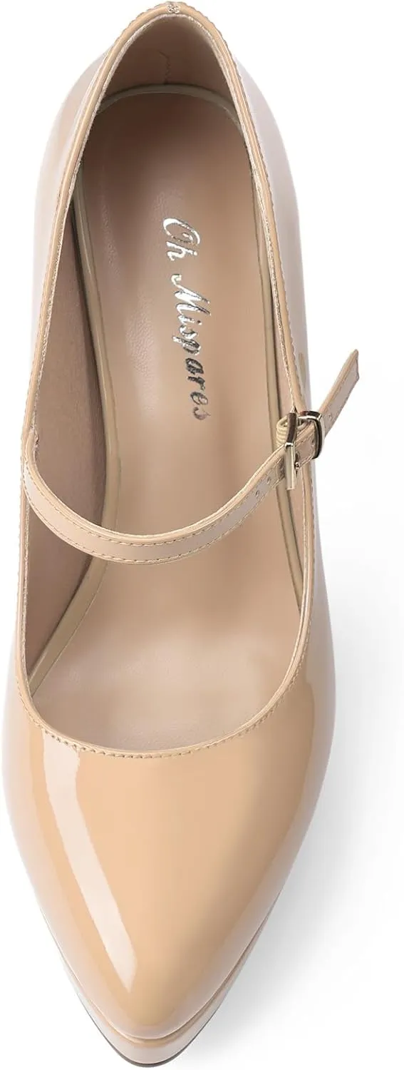 Oh Mispares Women’s Stiletto High Heels Thin Platform Styling Pointed Toe Mary Jane Style Summer Dress Pumps 5 inch Trendy Office Wear Shoes