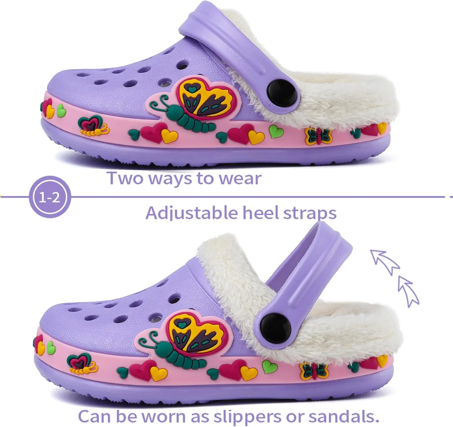 OHSNMAKSL Toddler Lined Clog Slippers Winter Garden Sandals Kids House Shoes Warm Slip On Sneakers Cartoon Slides for Boys and Girls Children Indoor Outdoor