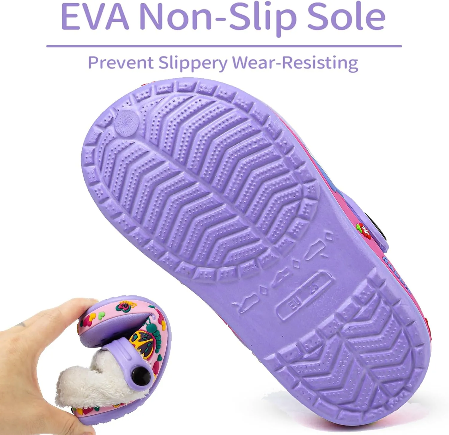 OHSNMAKSL Toddler Lined Clog Slippers Winter Garden Sandals Kids House Shoes Warm Slip On Sneakers Cartoon Slides for Boys and Girls Children Indoor Outdoor