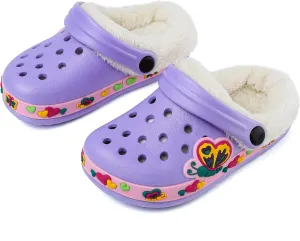 OHSNMAKSL Toddler Lined Clog Slippers Winter Garden Sandals Kids House Shoes Warm Slip On Sneakers Cartoon Slides for Boys and Girls Children Indoor Outdoor
